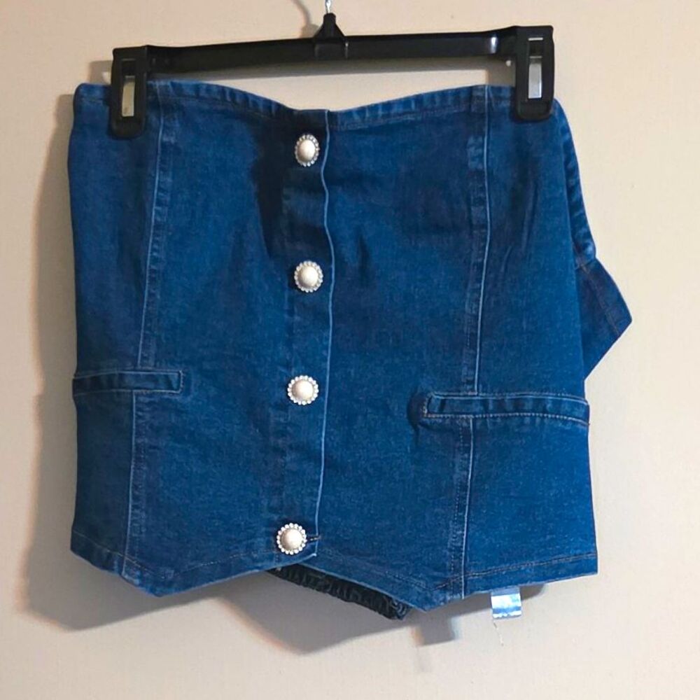Jolie & Joy Women’s Blue High Rise Stretch Denim Shorts Button Front Size 2X